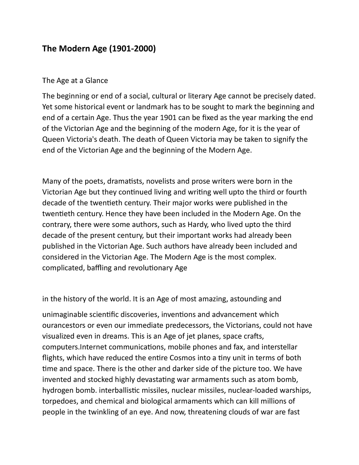 essay on modern age