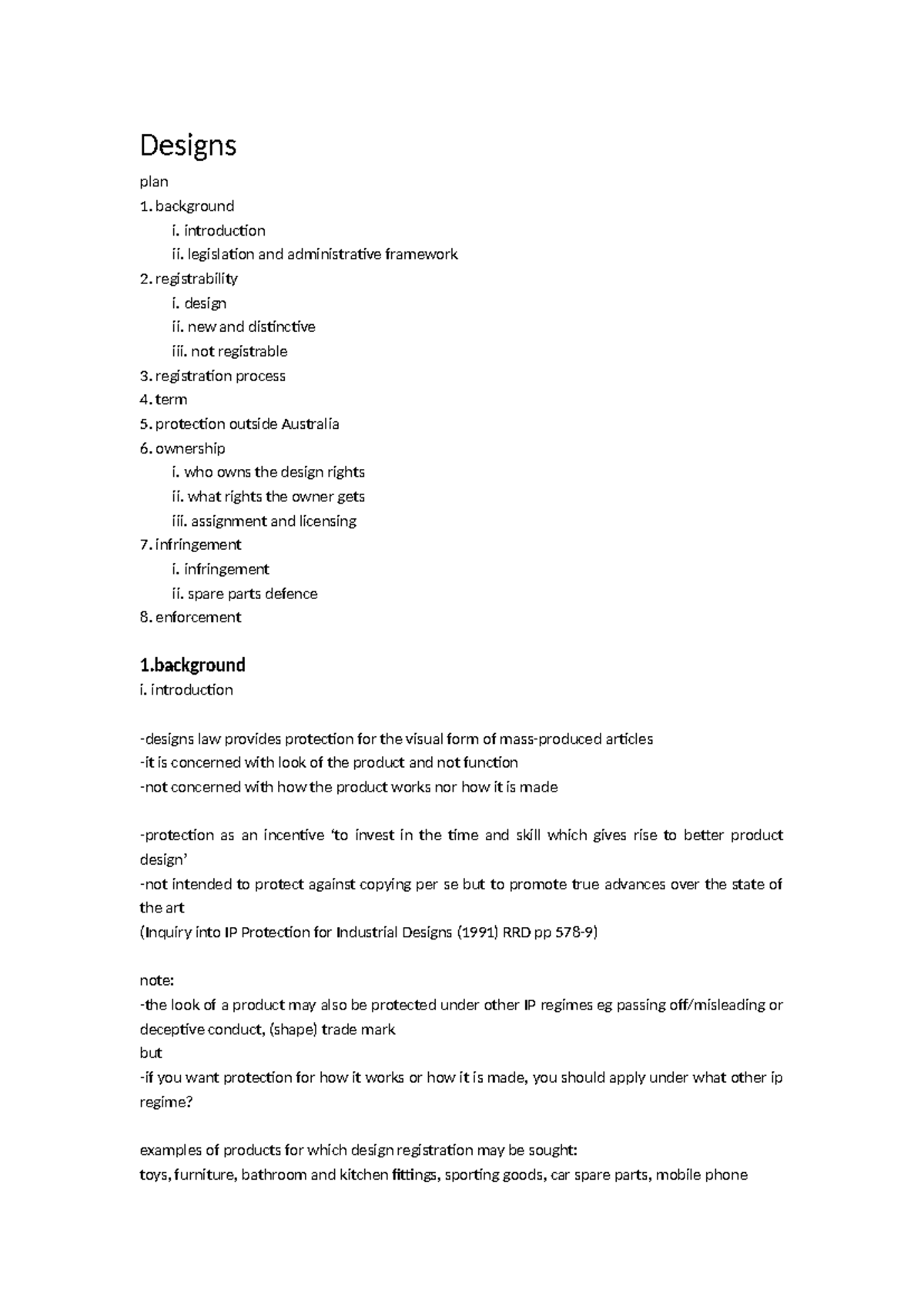 Designs - Note - Designs plan background i. introduction ii ...