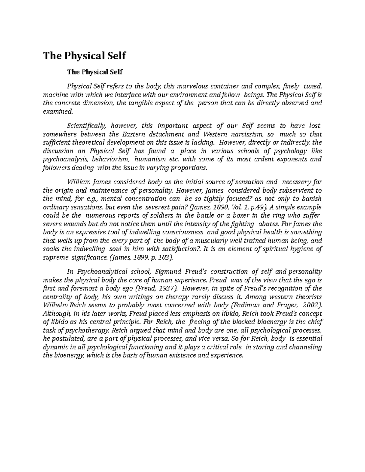 The Physical Self Lecture notes 1 Under standing self DHVSU Studocu