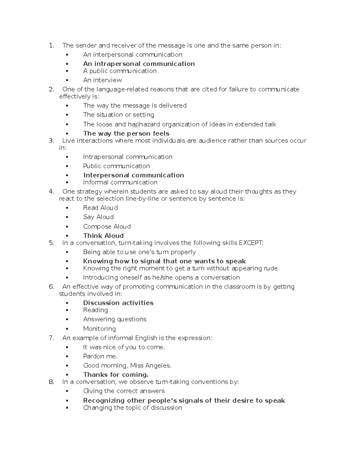 LET review EXAM - Sample questions for LET - The sender and receiver of ...