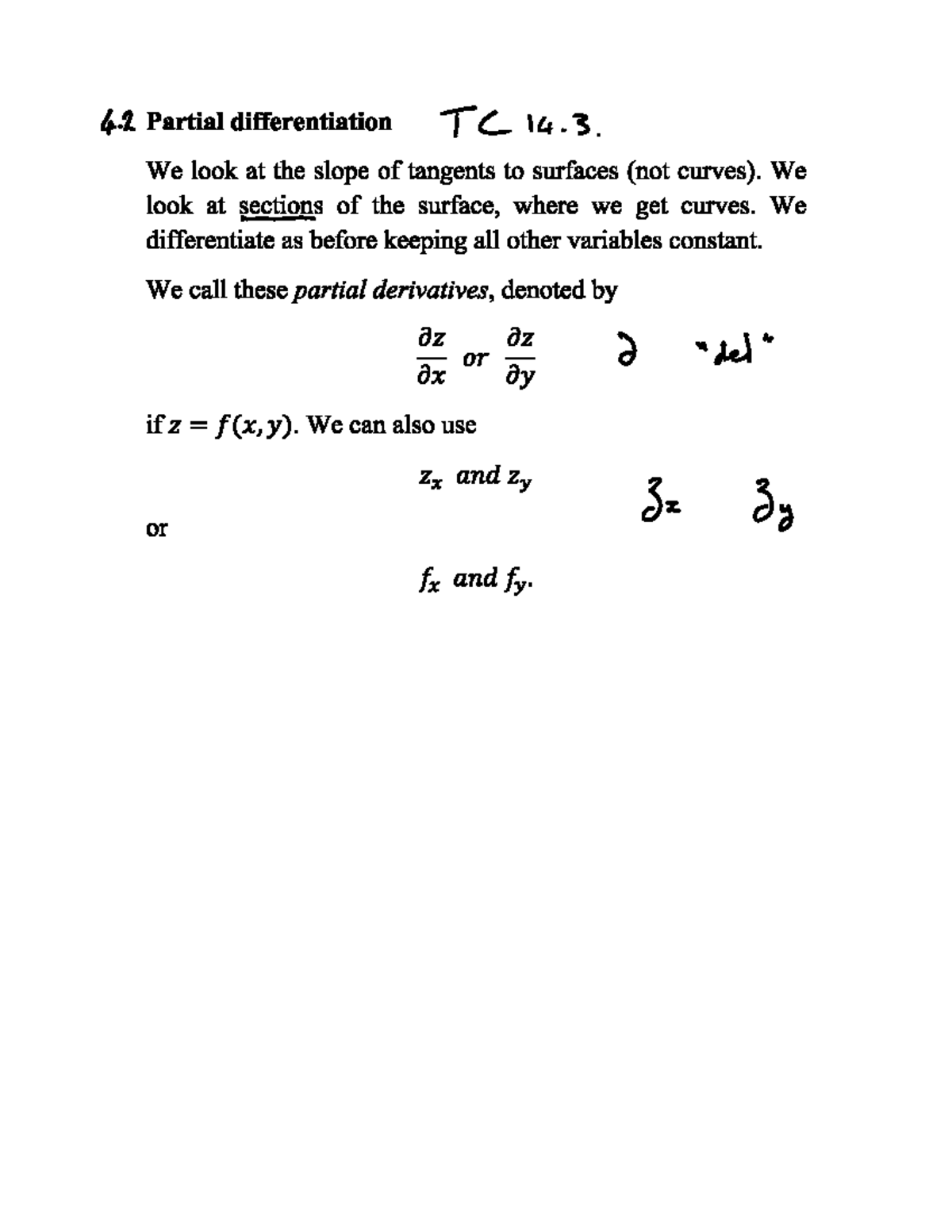 Week+10+Calculus+Lecture+2+notes - 4 Partial differentiation TC 14. We ...