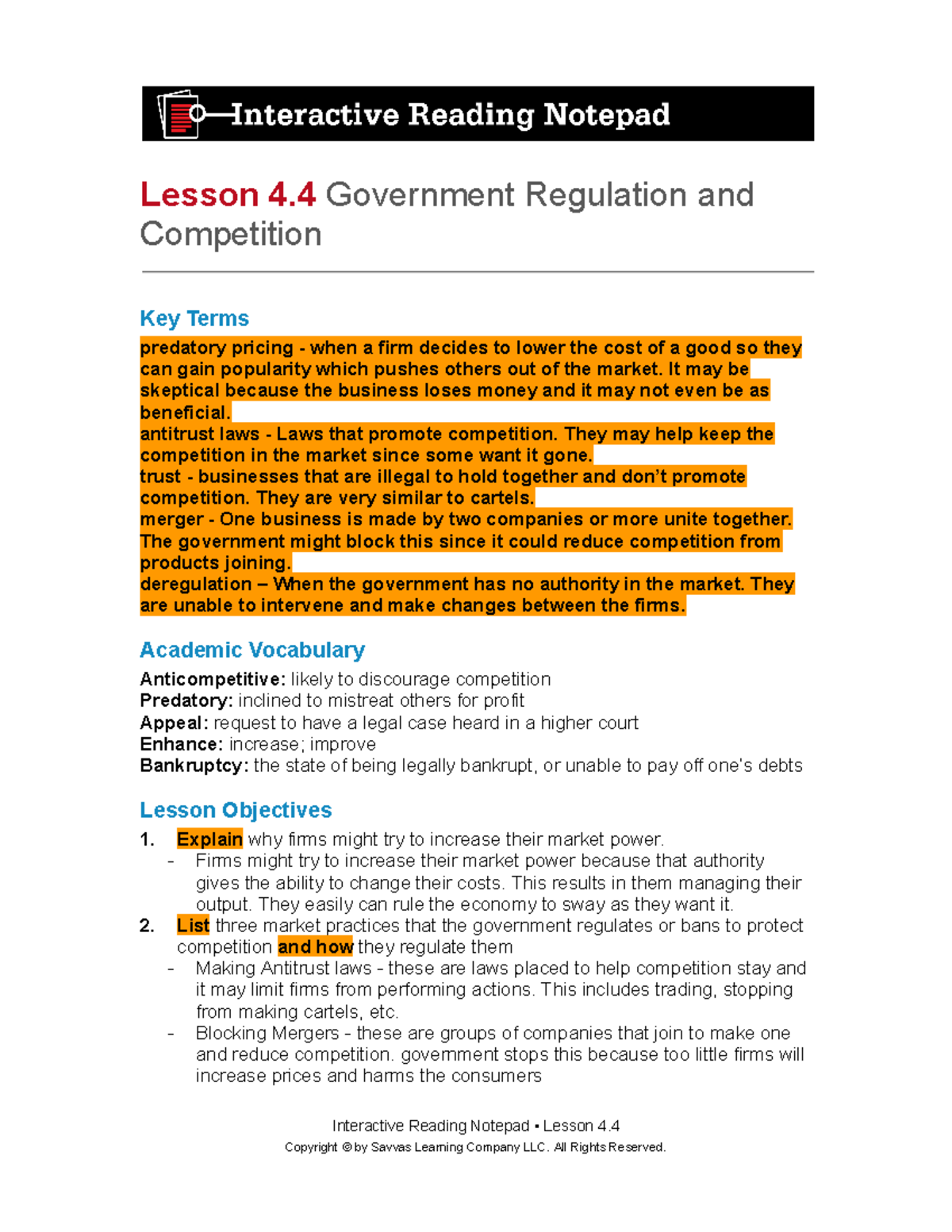 4.4 government regulation and competition - Lesson 4 Government ...