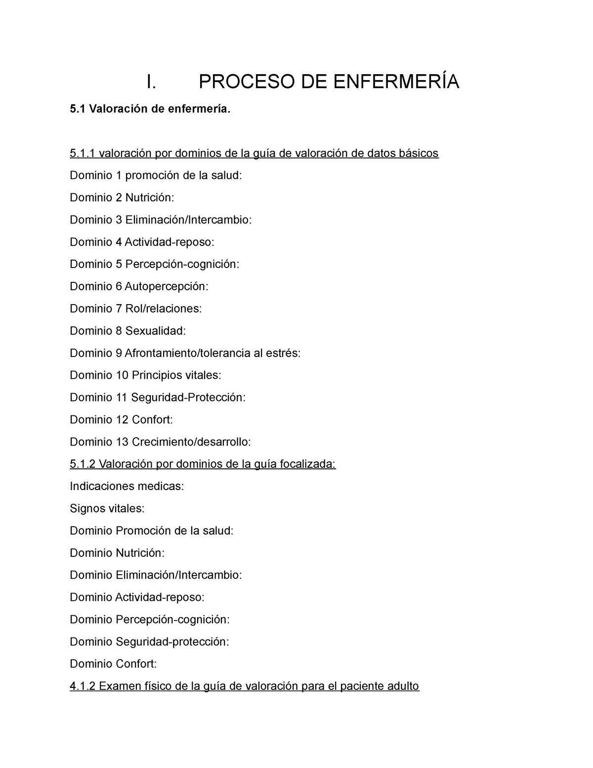 Esqueleto Pae Pae I Proceso De EnfermerÍa 5 Valoración De Enfermería 5 1 Valoración Por