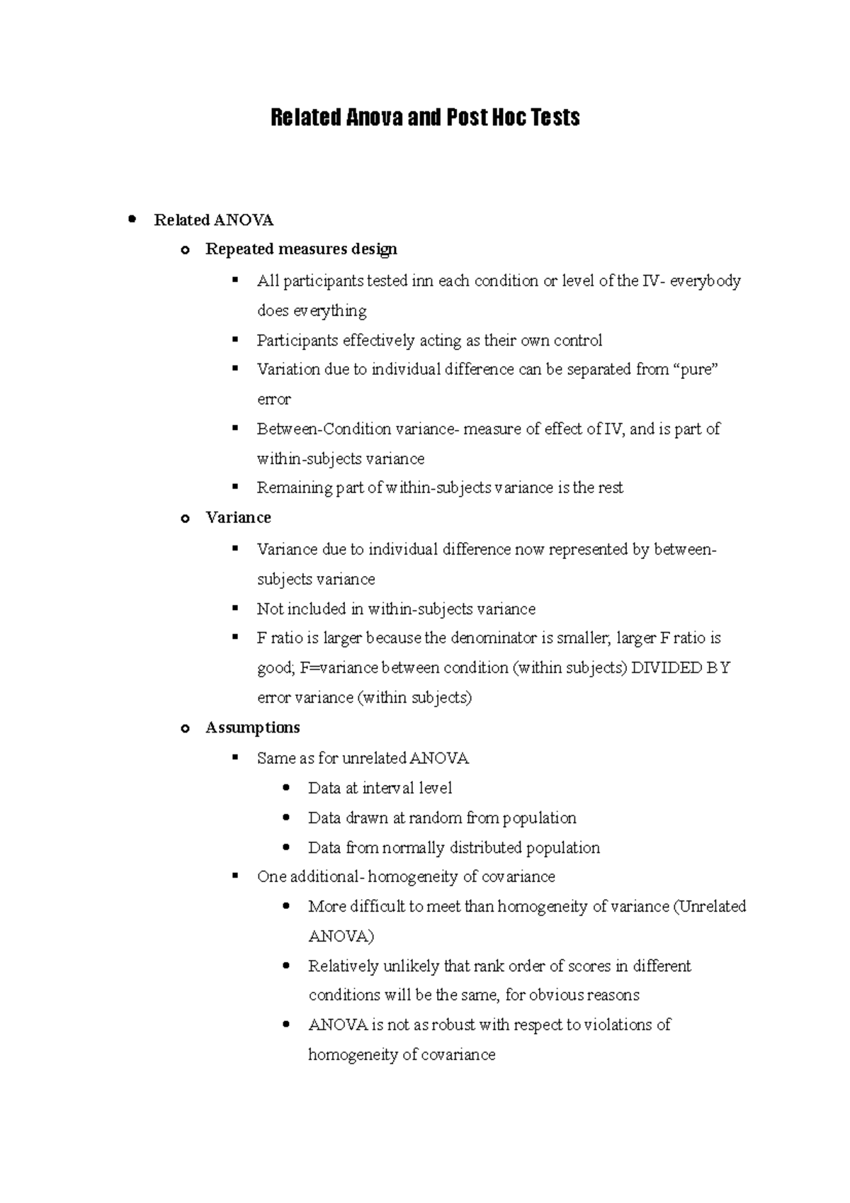 Related Anova and Post Hoc Tests - Studocu
