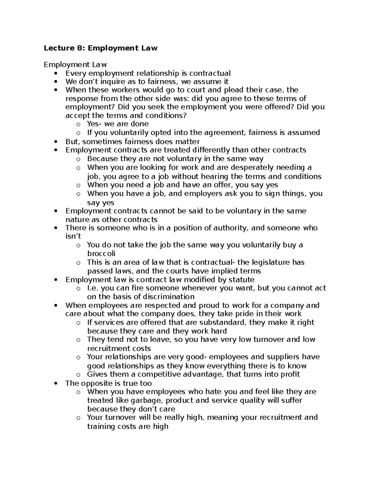 2275 lecture 8 - Lecture 8: Employment Law Employment Law Every ...
