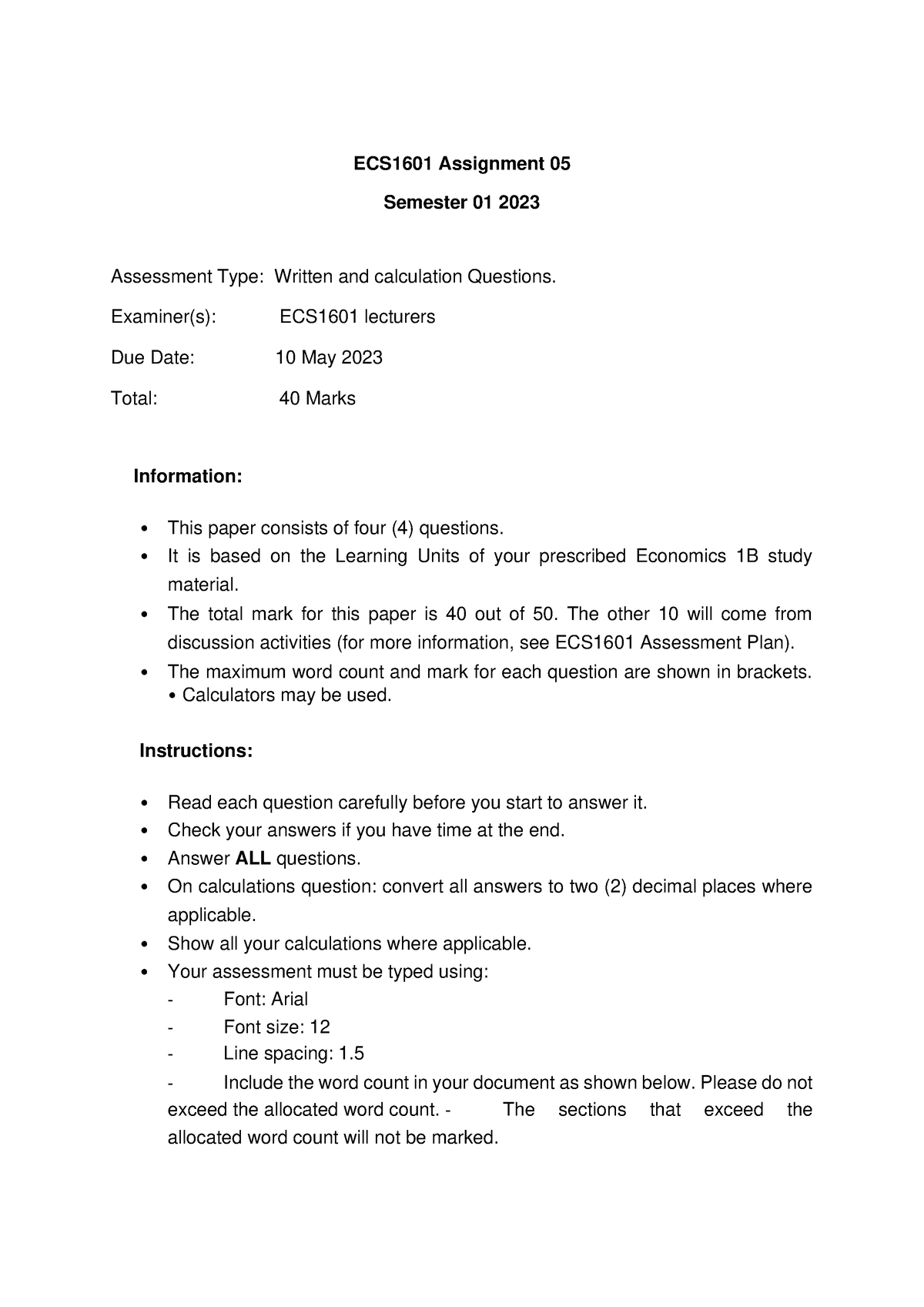 ecs1601 assignment 5 2023