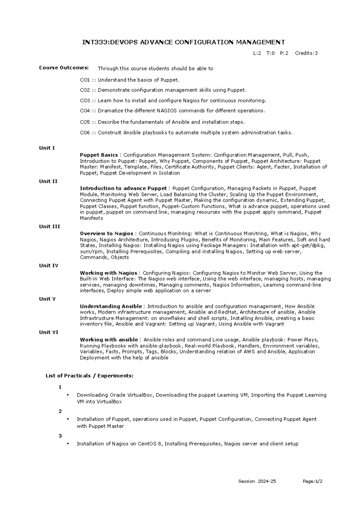 Devops config syllabus - INT333:DEVOPS ADVANCE CONFIGURATION MANAGEMENT ...
