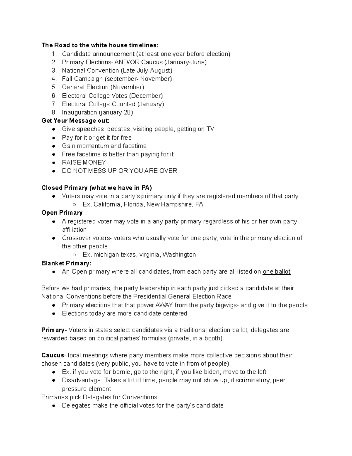 Government voting timeline - The Road to the white house timelines: 1 ...