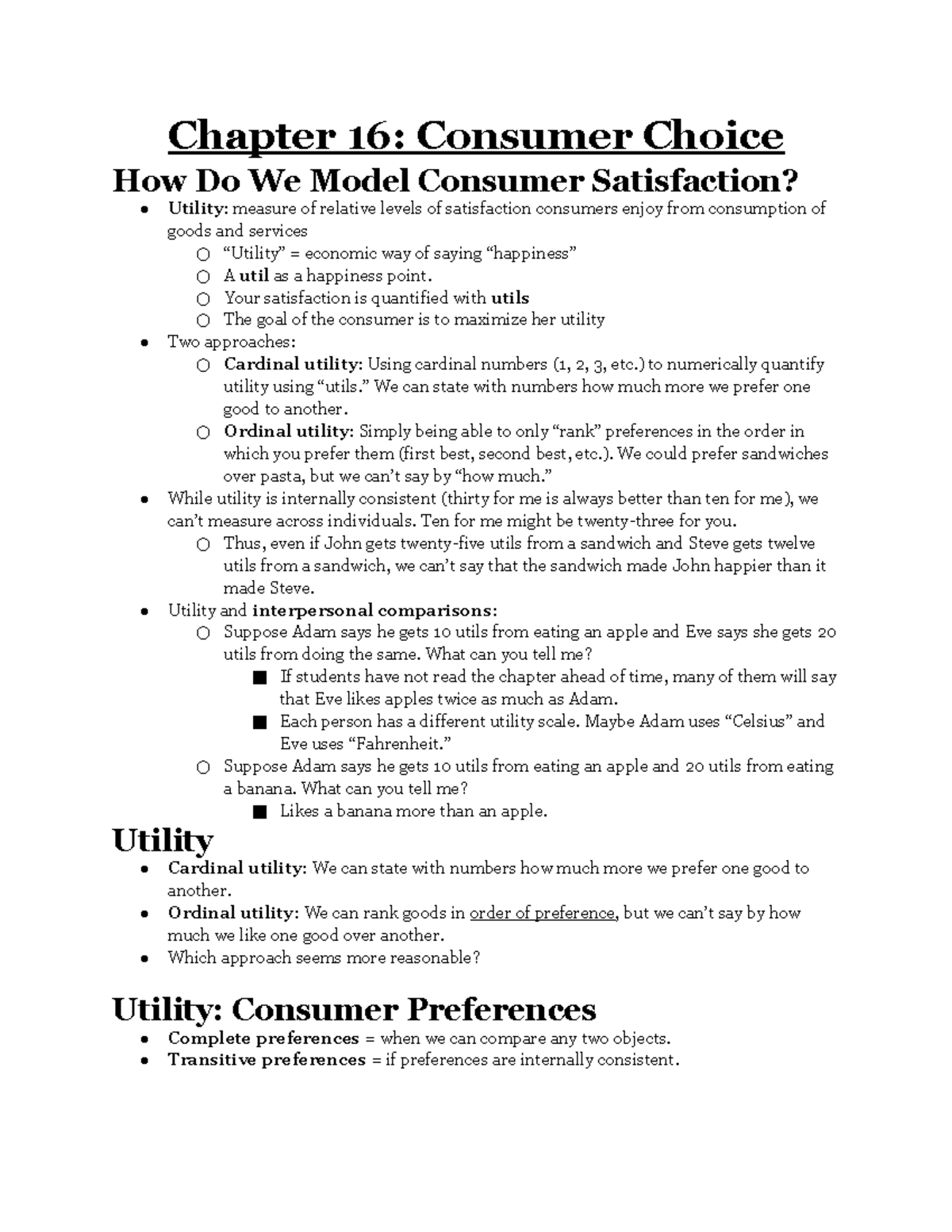 Chapter 16 Consumer Choice - Chapter 16: Consumer Choice How Do We ...