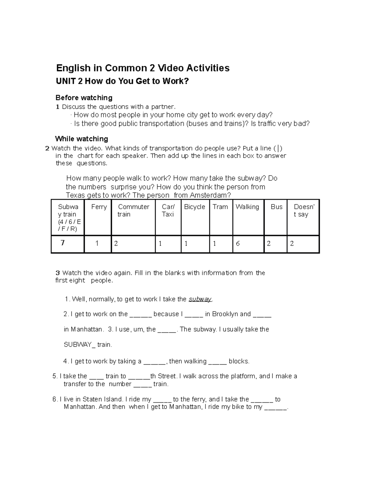 English in Common 2 Video Activities - English in Common 2 Video ...
