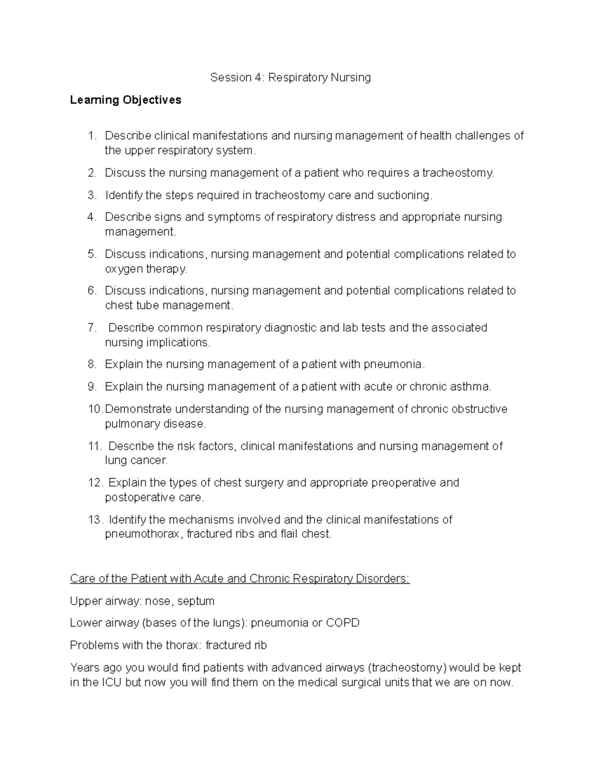 Respiratory - Lecture notes 4 - StuDocu