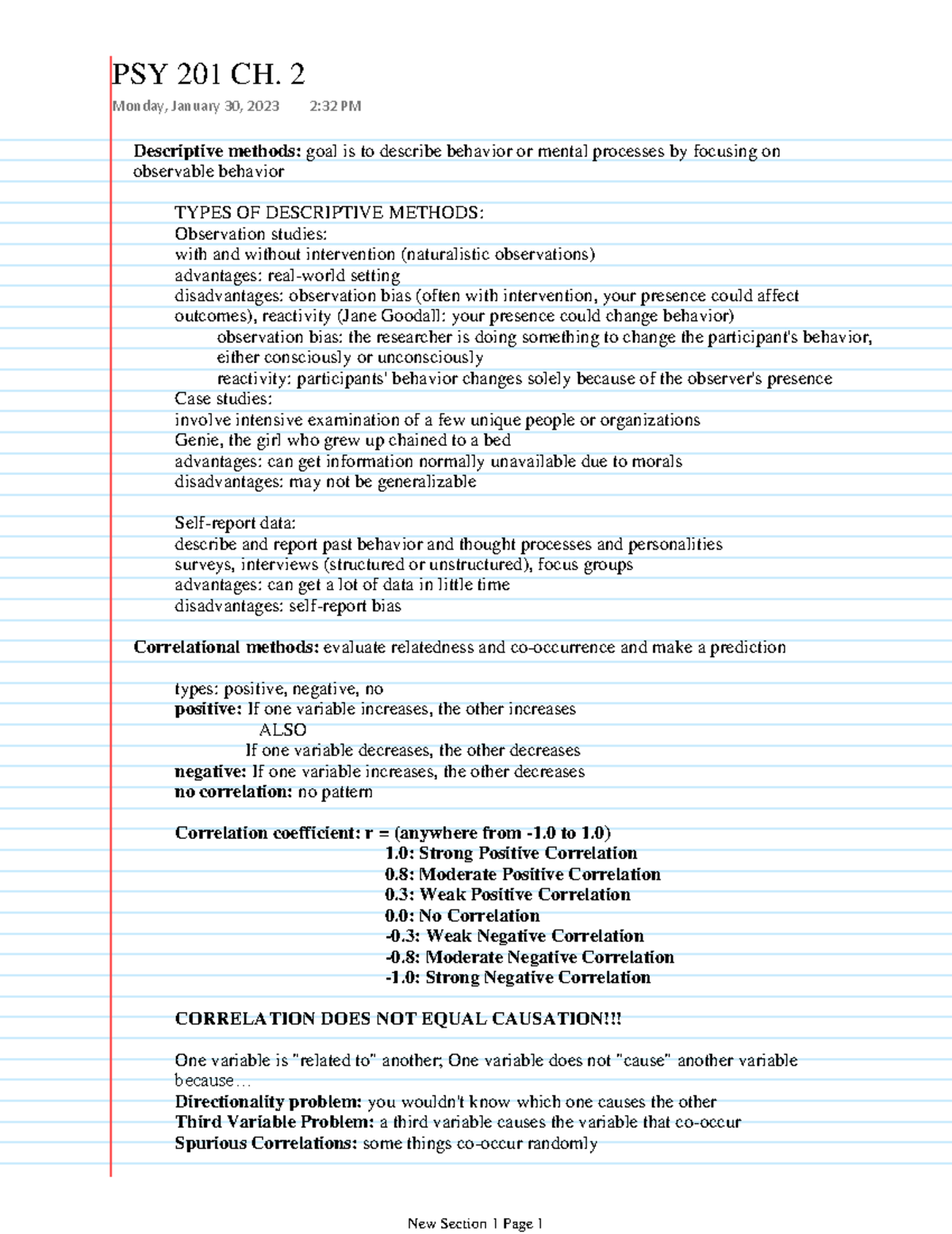 PSY 201 CH. 2 - ch.2 textbook - Descriptive methods: goal is to ...