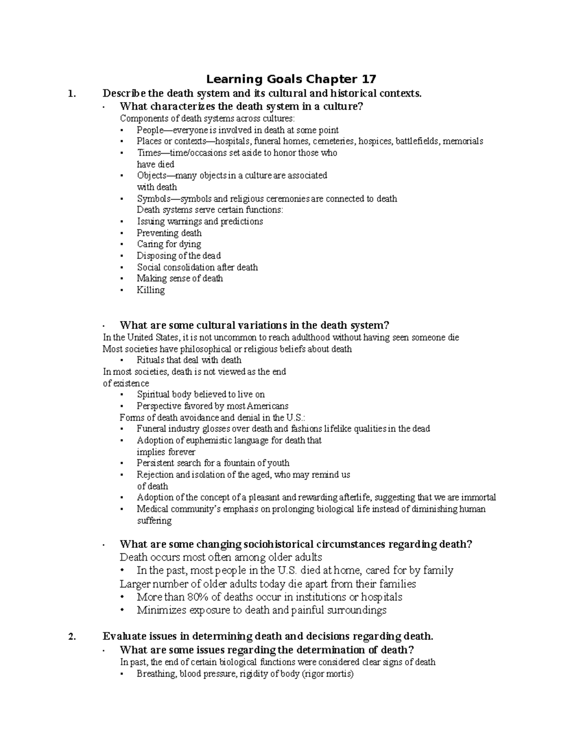 Learning Goals Chapter 7 · What characterizes the death system in a