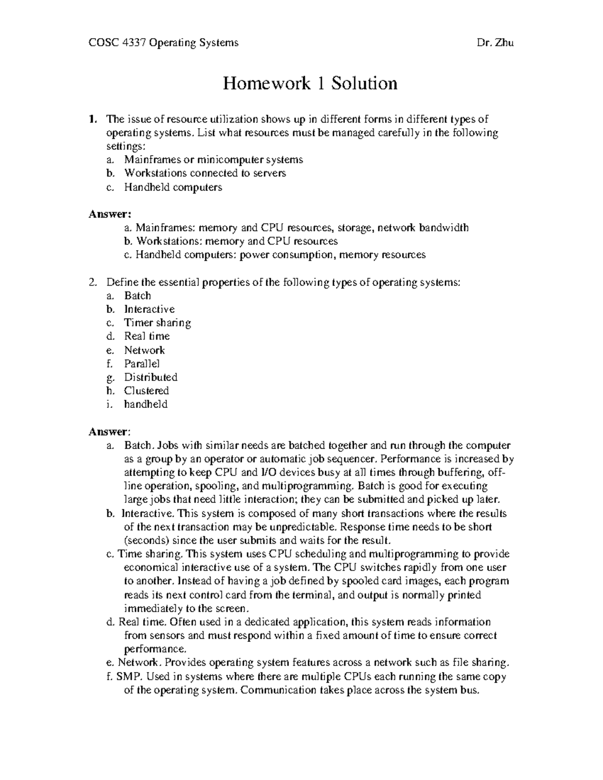 Homework 1 sol - COSC 4337 Operating Systems Dr. Zhu Homework 1 ...