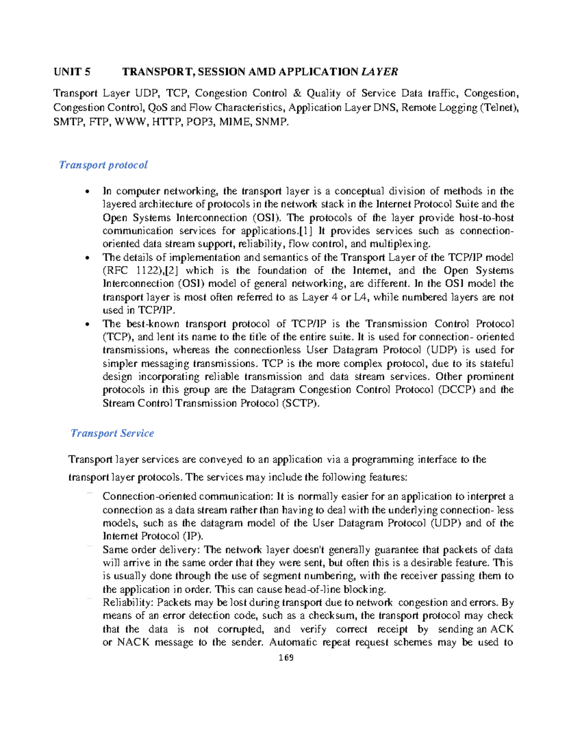 Transport, Session AMD Application Layer - UNIT 5 TRANSPORT, SESSION ...