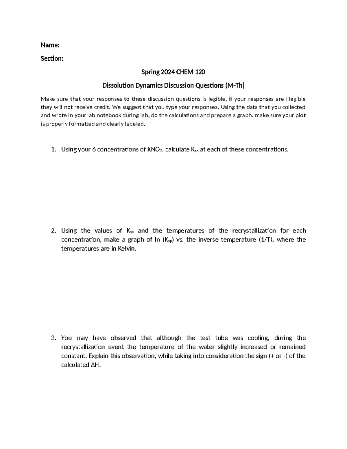 Dissolution Dynamics Discussion Questions - We suggest that you type ...