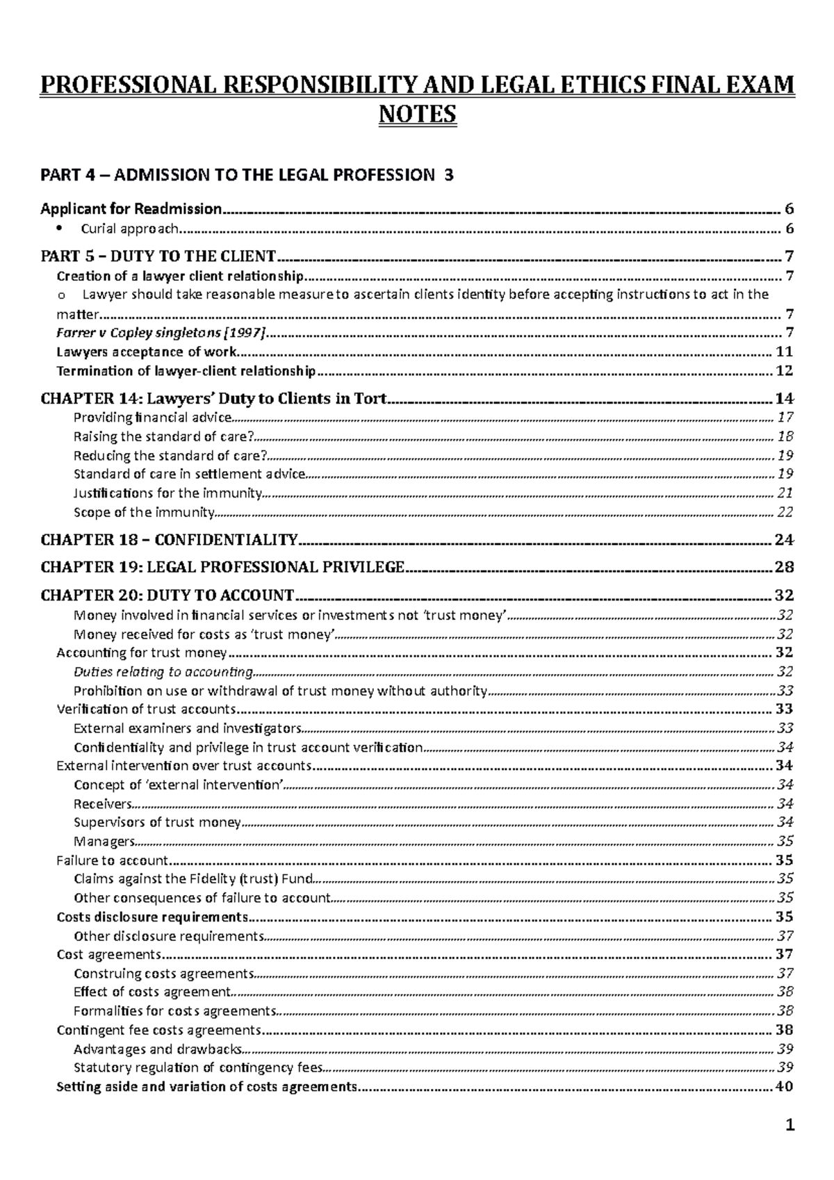 Professional Responsibility AND Legal Ethics Final EXAM Notes