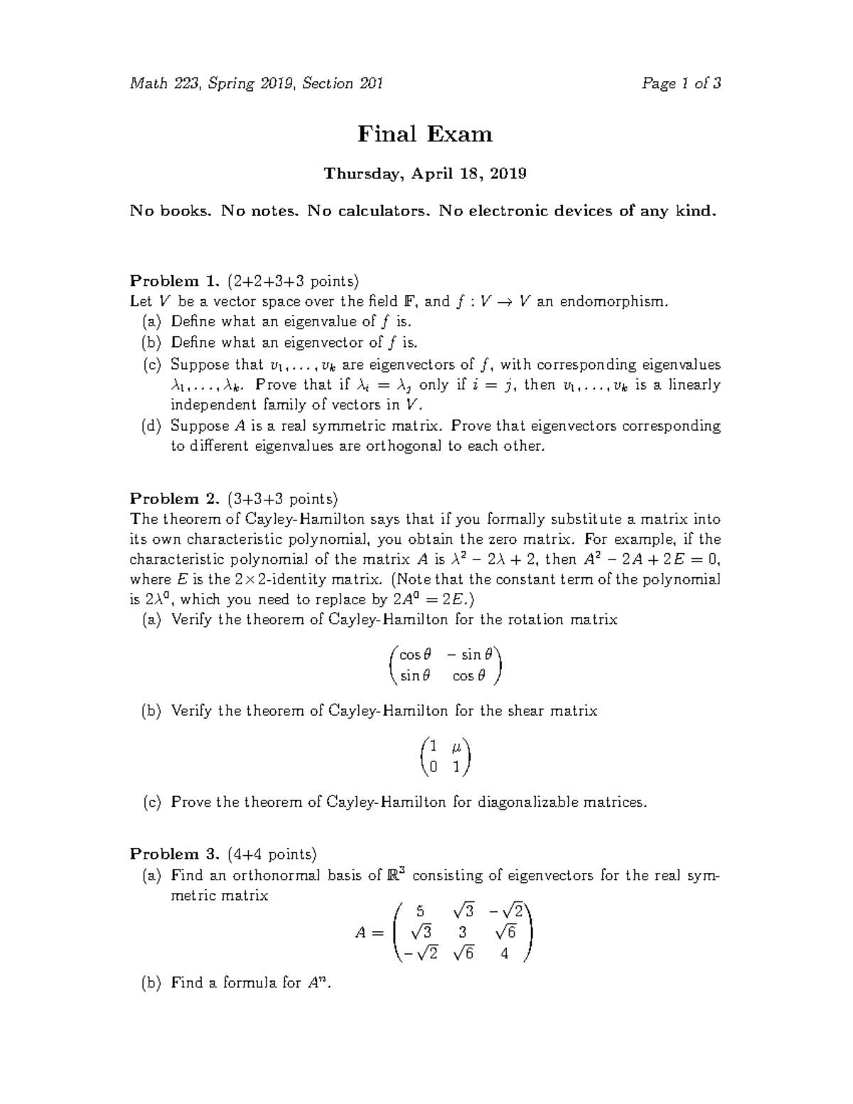 UBC final 2019 - Math 223, Spring 2019, Section 201 Page 1 of 3 Final ...