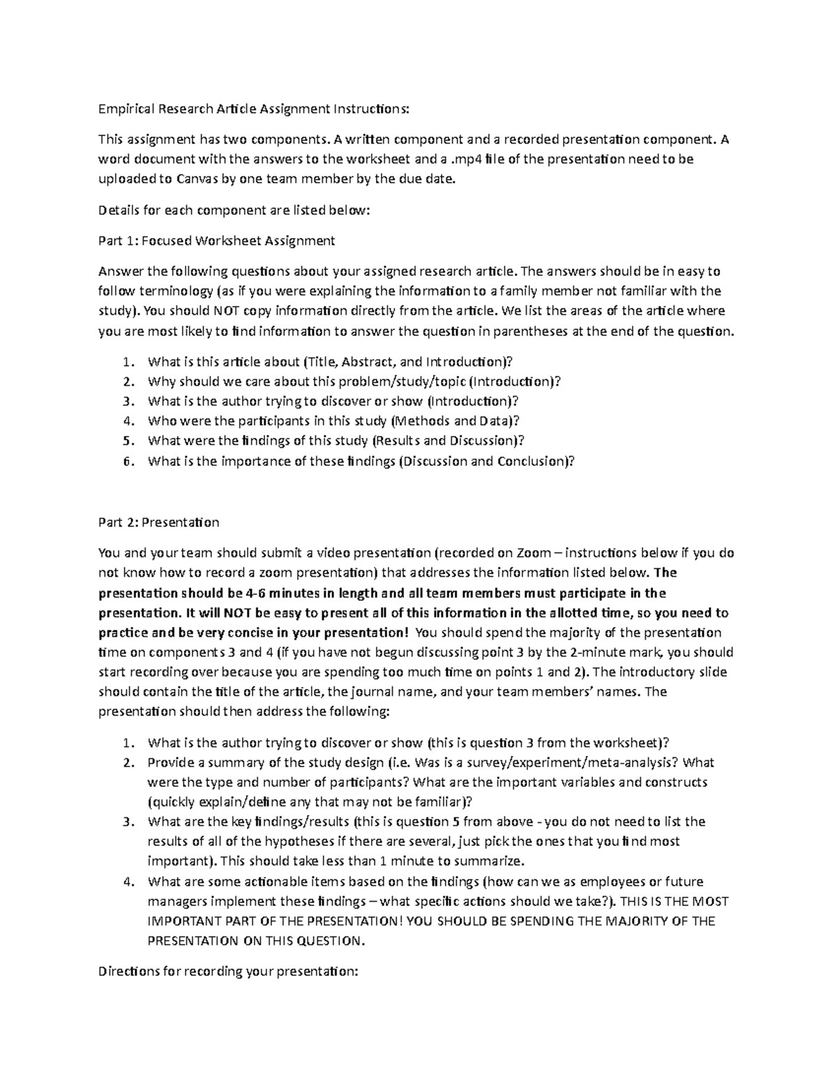 Empirical Research Article Assignment Instructions - A written ...