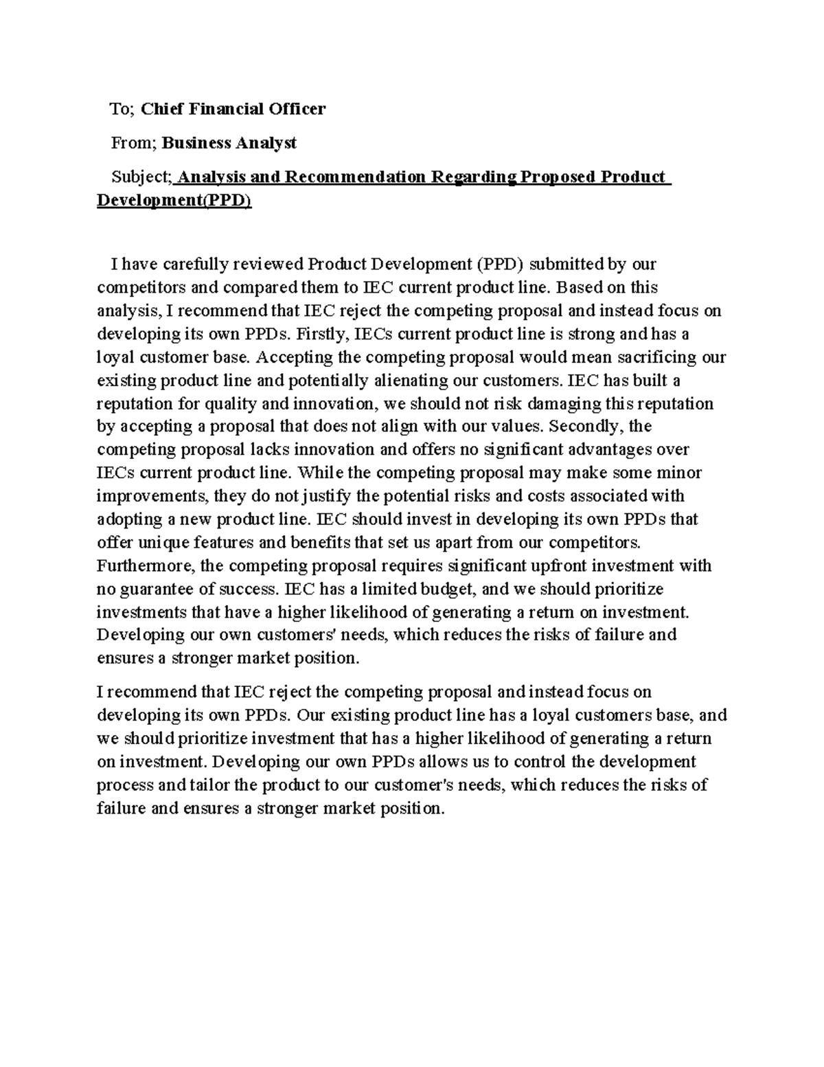 Case study 2 memo - research paper - To; Chief Financial Officer From ...