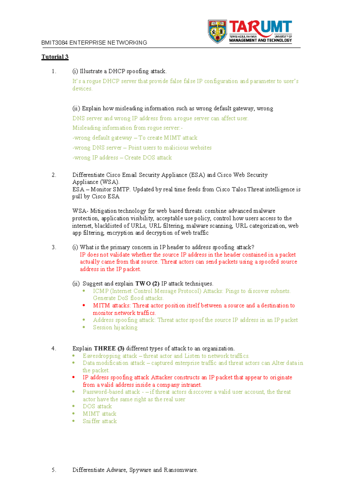 T3 Network Security Concept - BMIT3084 ENTERPRISE NETWORKING Tutorial 3 ...
