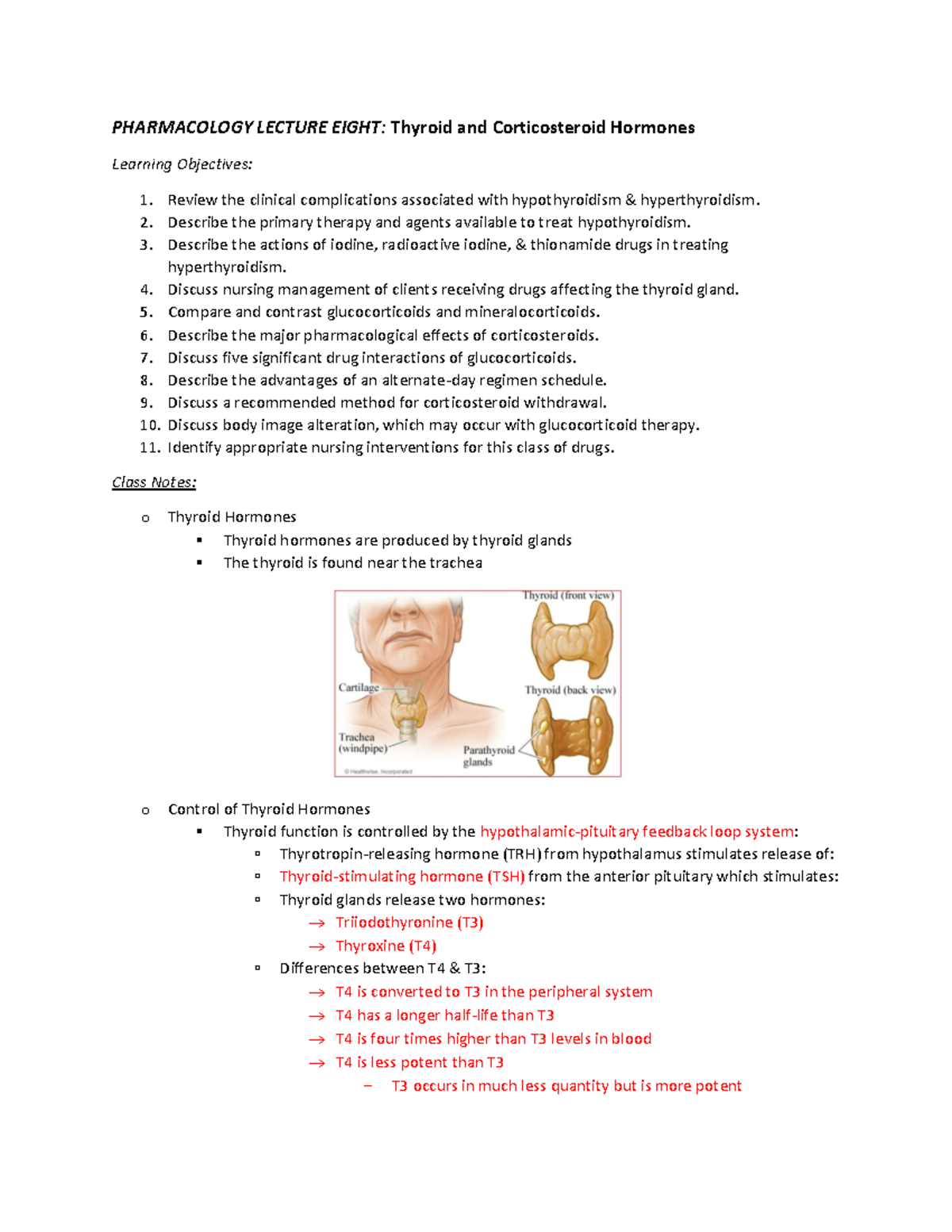 Pharm Lecture 8 - Thyroid and Corticosteroid Hormones - PHARMACOLOGY ...