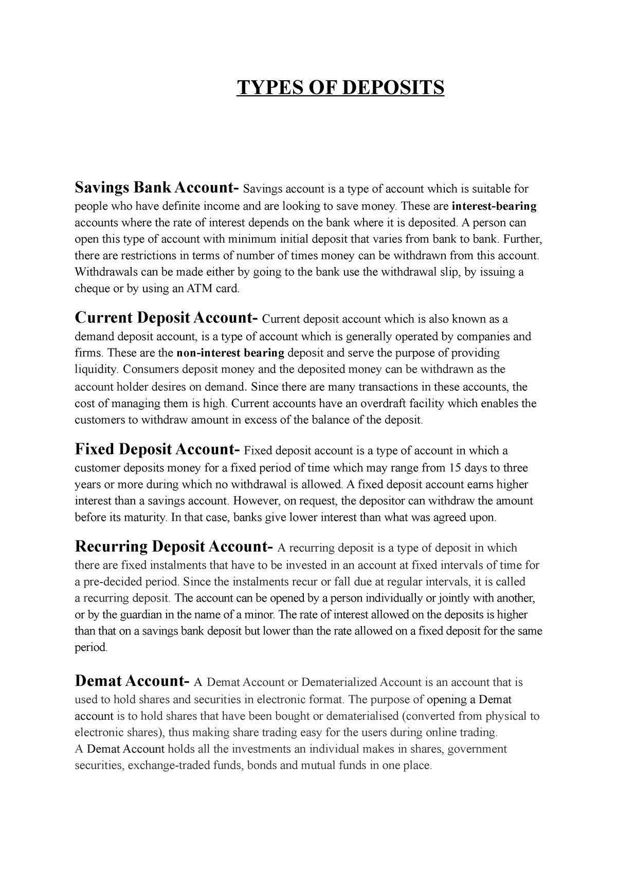 Types OF Deposits - Material - TYPES OF DEPOSITS Savings Bank Account ...