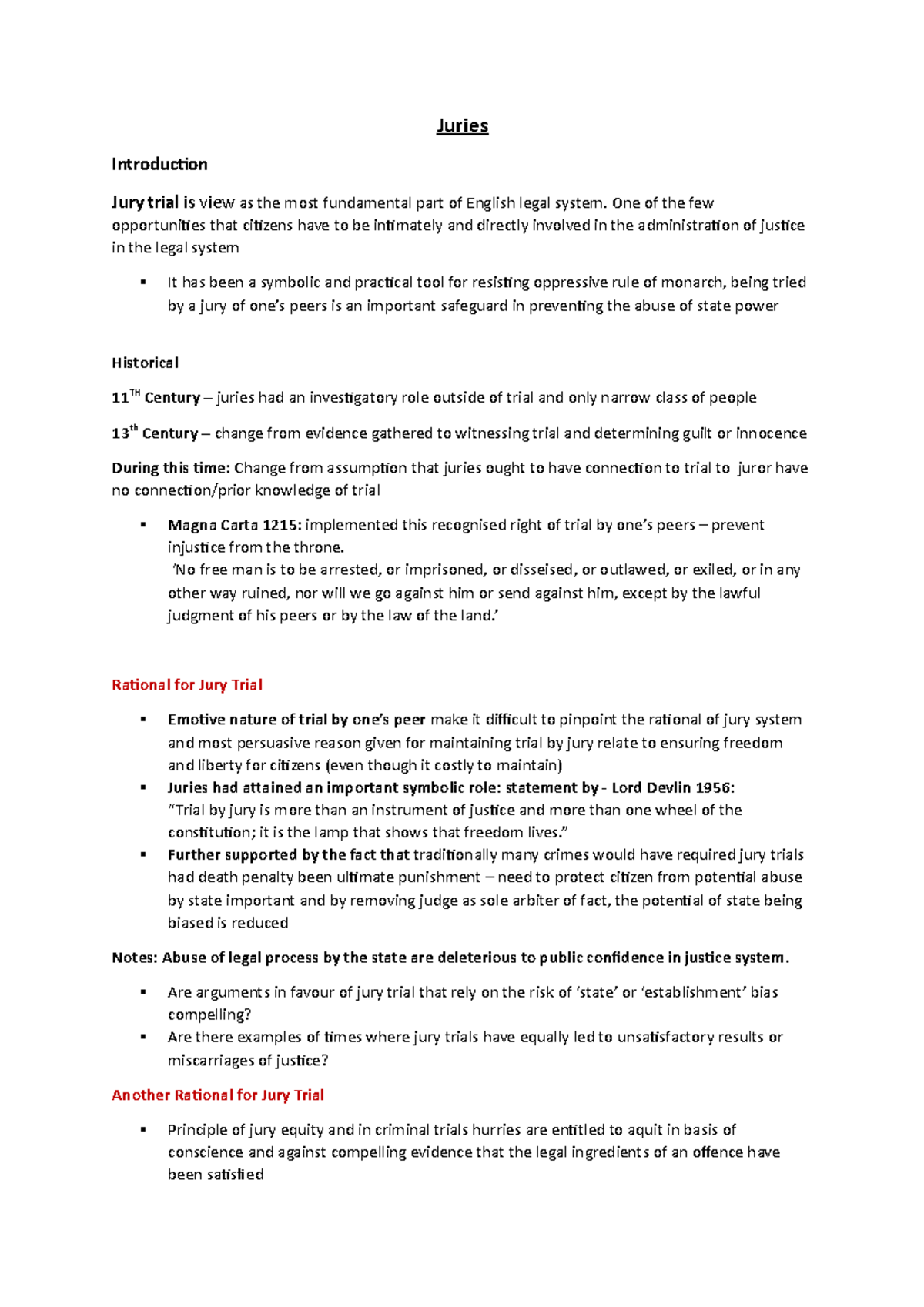 Juries - Level 4 first year note for law policy and practice - Juries ...