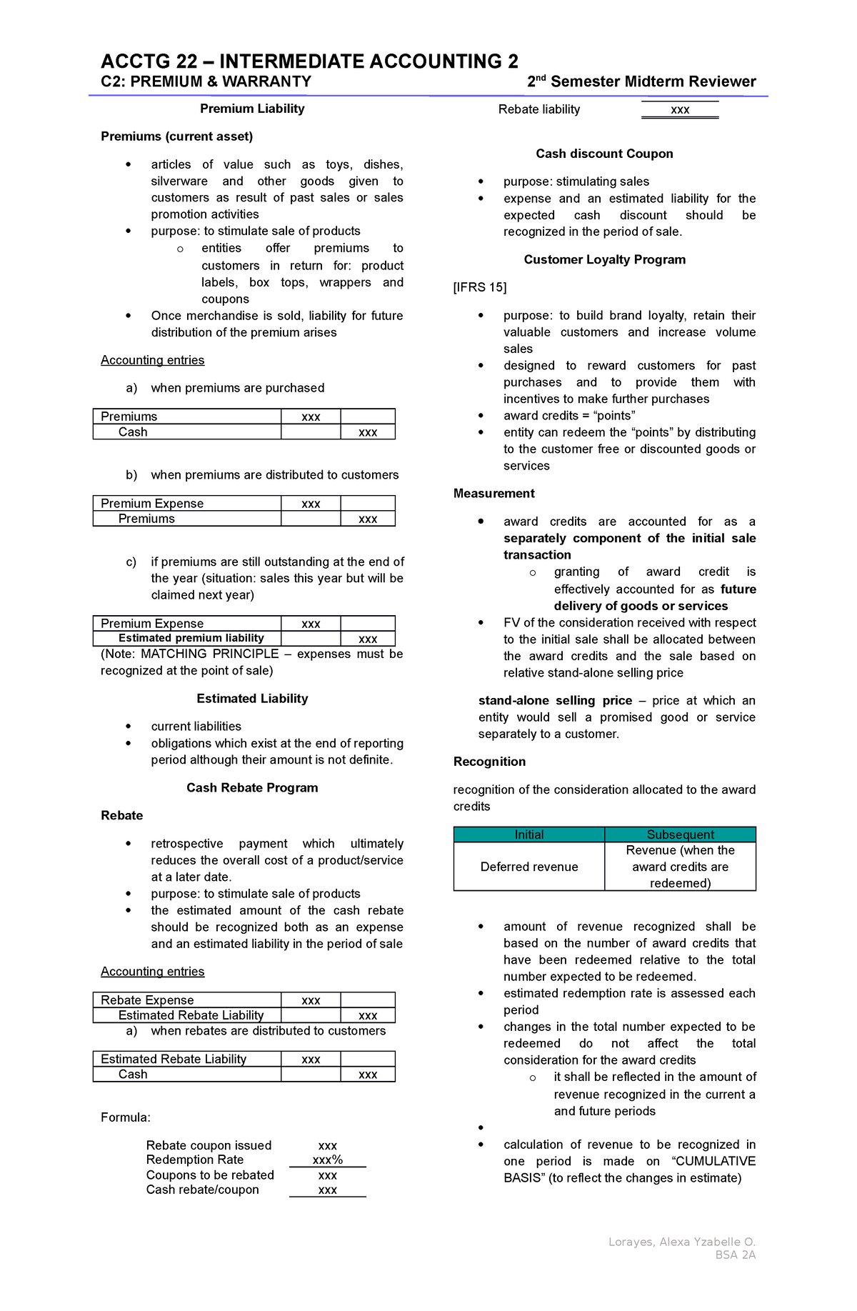 Premium and Warranty Accountancy materials ACCTG 22 INTERMEDIATE