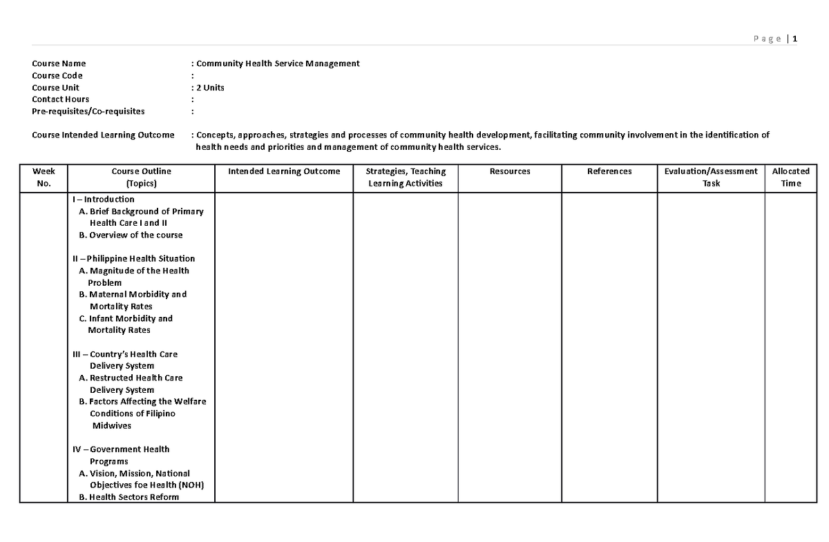 community-health-service-management-week-no-course-outline-topics