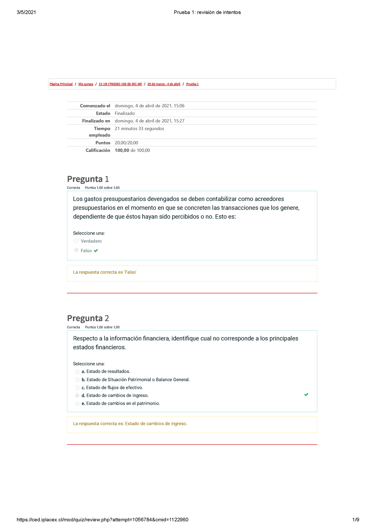 Prueba 1 Finanzas Publicas 1 - Página Principal / Mis Cursos / 21-1B ...