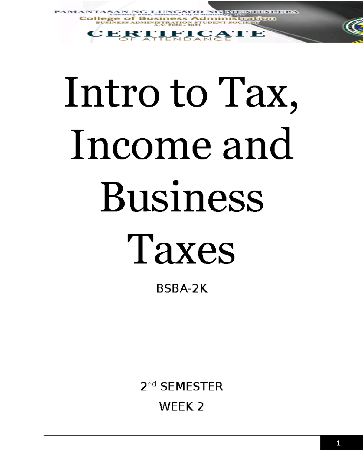 Intro To Tax, Income And Business Taxes (WEEK 2) - Intro To Tax, Income ...