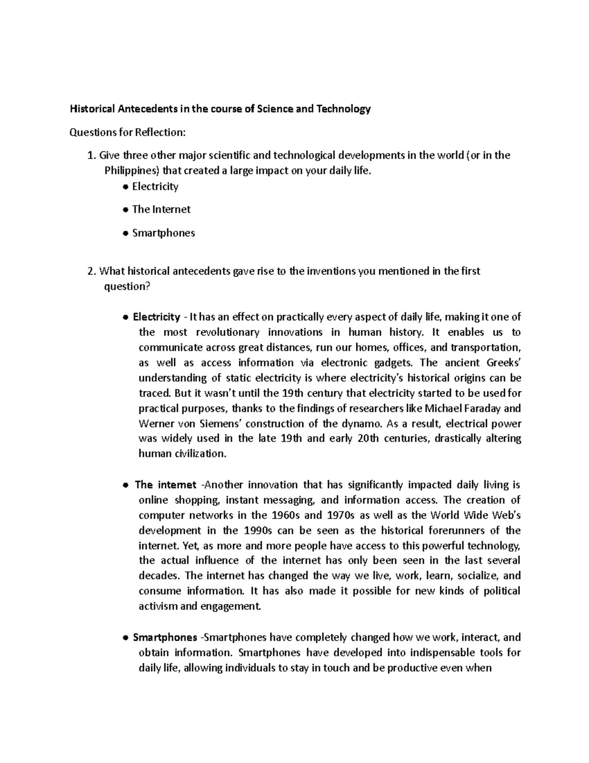 STS Performance Task 1 - Historical Antecedents in the course of ...