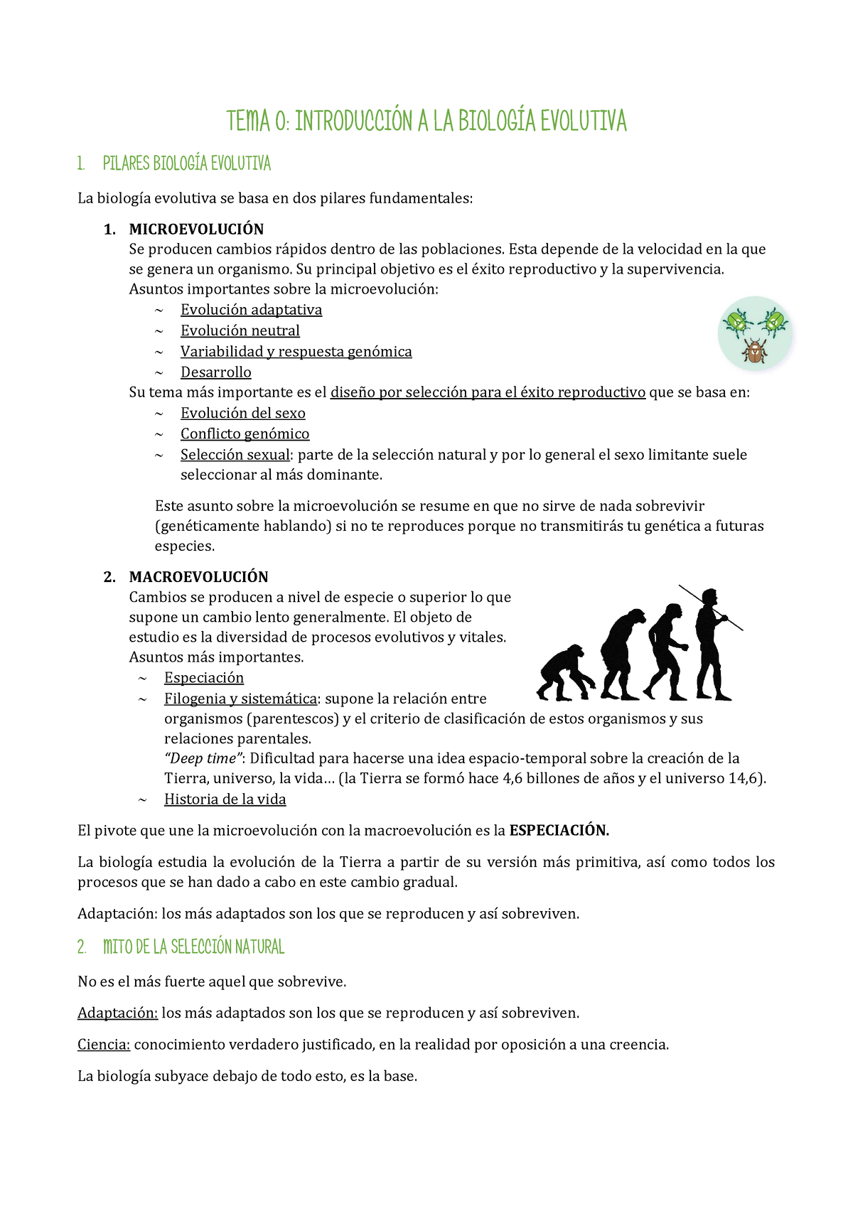 TEMA 0 - TEMA 0: INTRODUCCIÓN A LA BIOLOGÍA EVOLUTIVA 1. PILARES ...