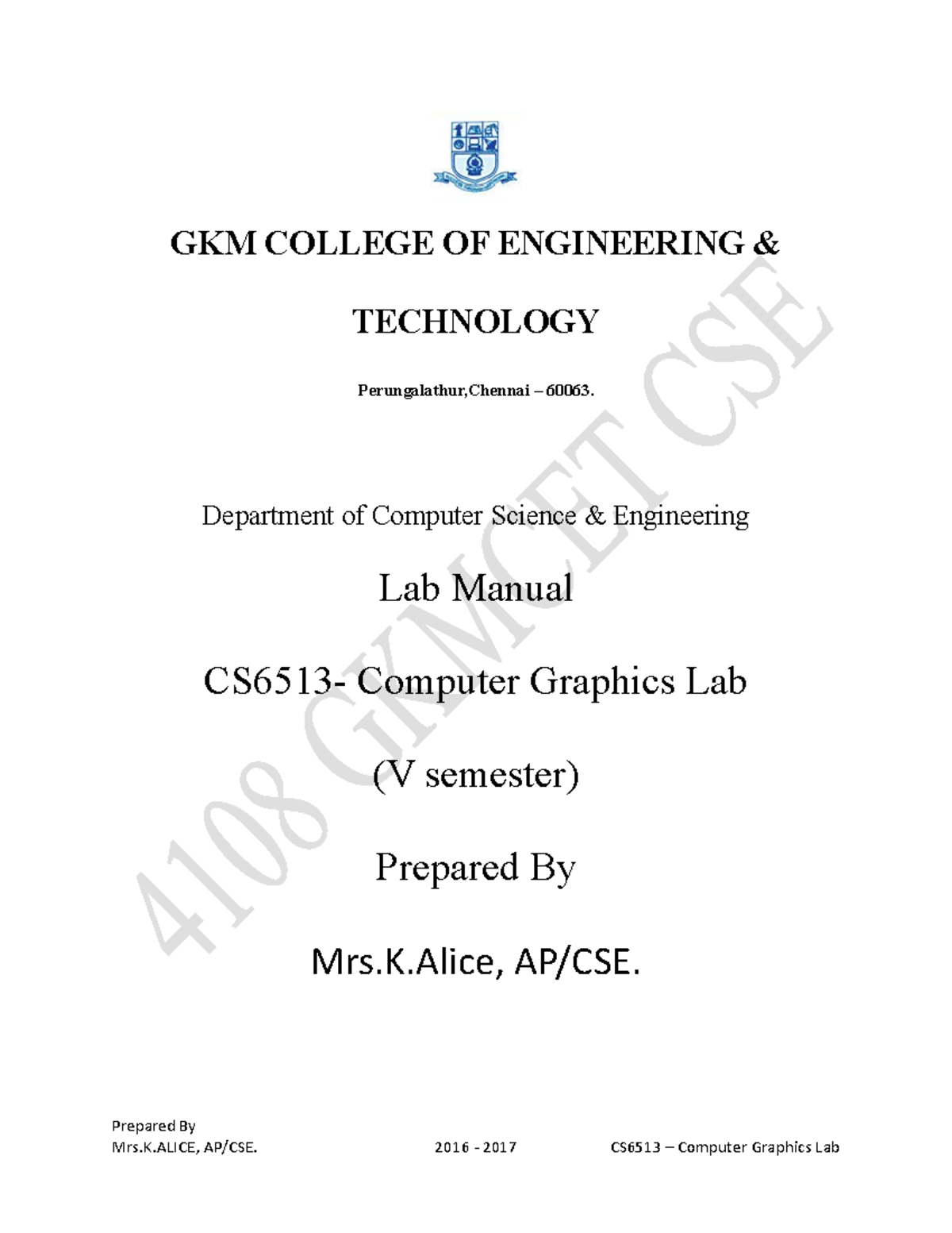Computer Graphics Lab Manual - GKM COLLEGE OF ENGINEERING & TECHNOLOGY ...