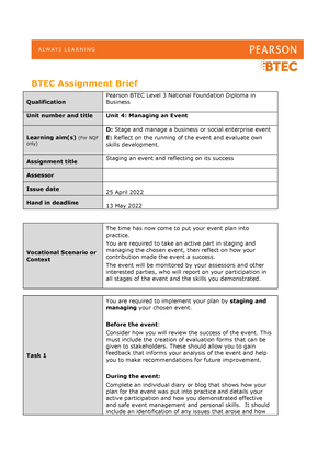 btec business unit 4 assignment 1