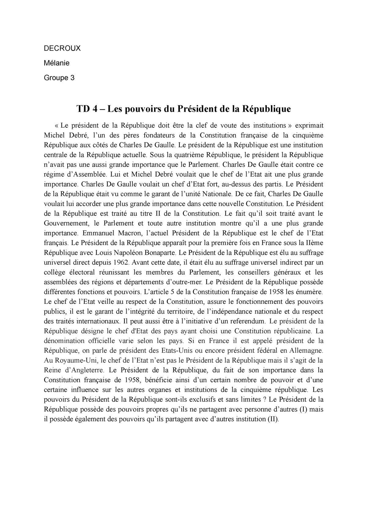 dissertation juridique president de la republique