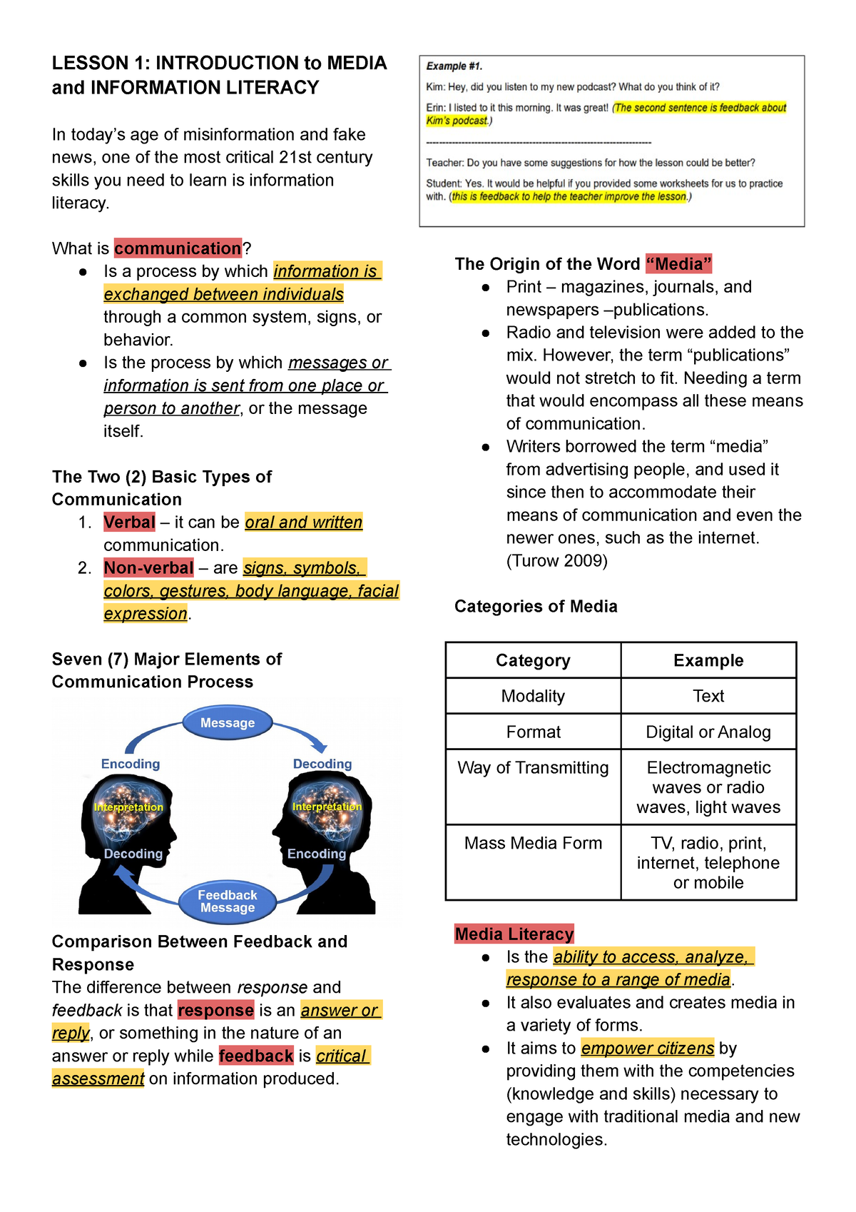 Lesson 1 Introduction To Media And Information Literacy - LESSON 1 ...