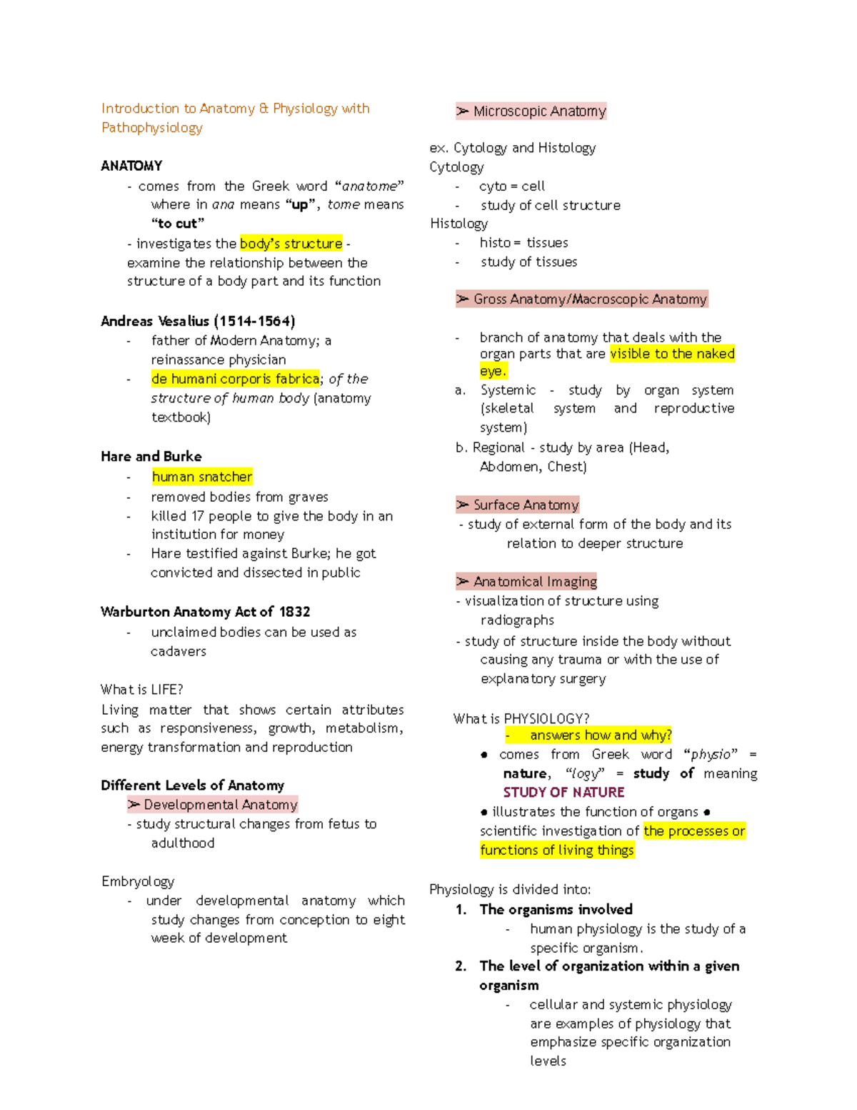 Anaphy WEEK 1 - Introduction to Anatomy & Physiology with ...