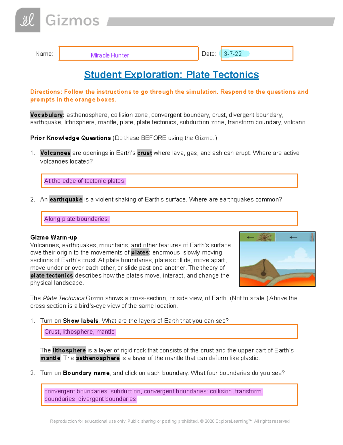 Kami Export Copy Of Plate Tectonics SE Name Date 3 7 Student