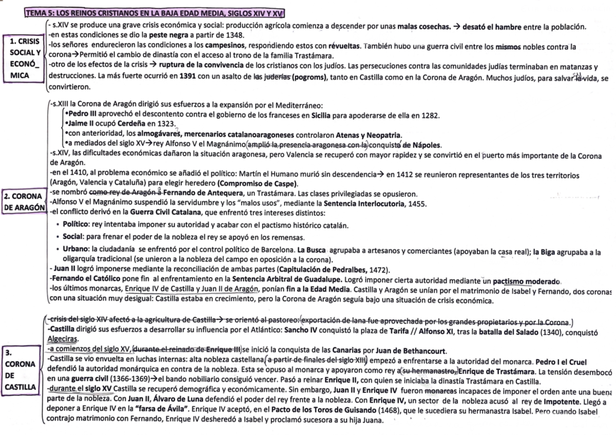 Tema 5 - Siglos XIV y XV - RESÚMENES Y ESQUEMAS DE HISTORIA DE ESPAÑA
