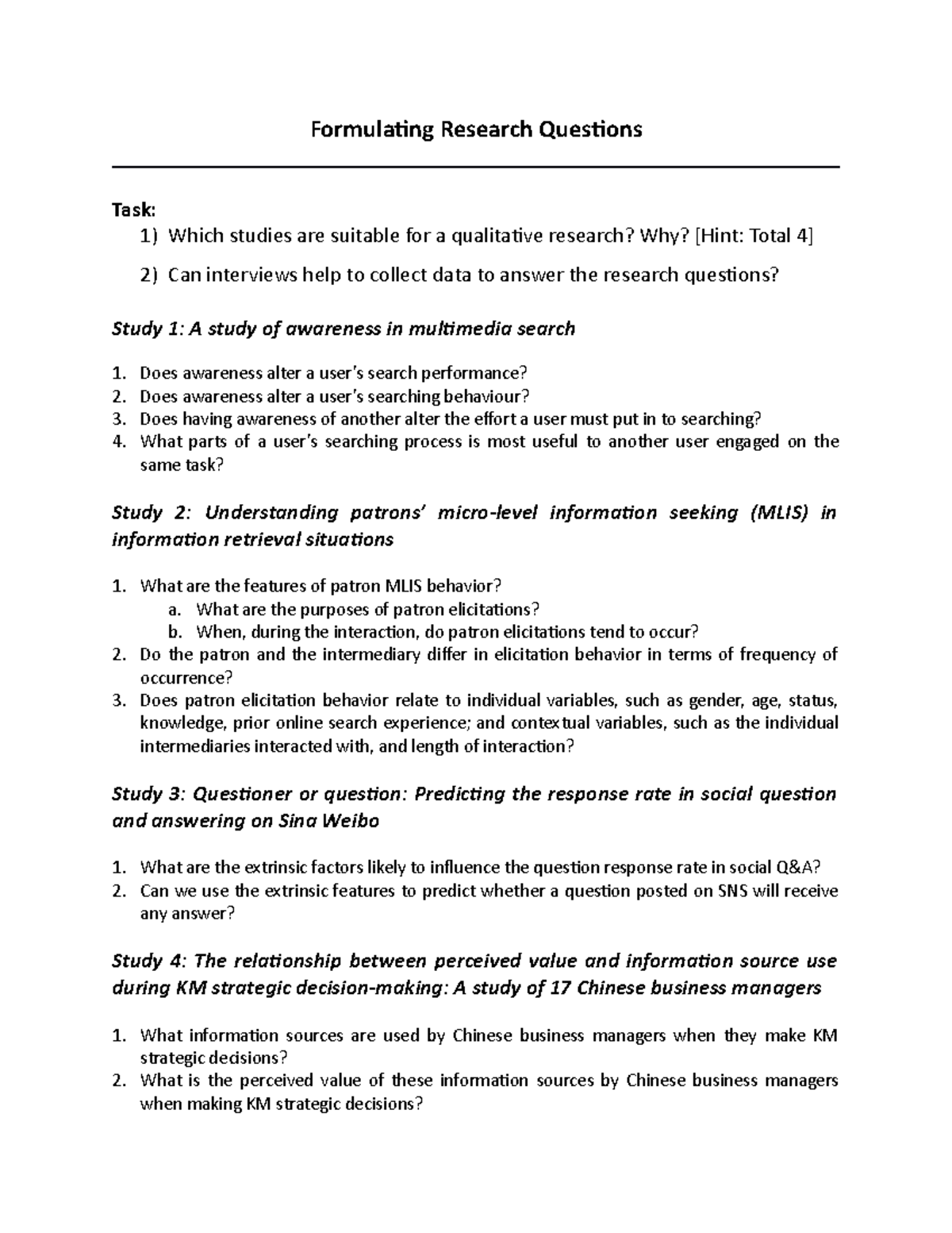 CAES9420 Formulating Research Questions - Formulating Research ...