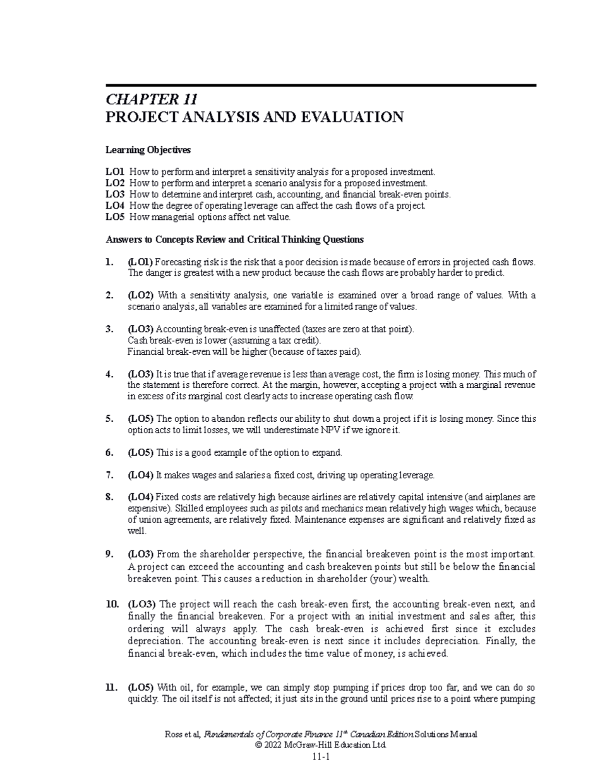 Chap 11 Finance - CHAPTER 11 PROJECT ANALYSIS AND EVALUATION Learning ...
