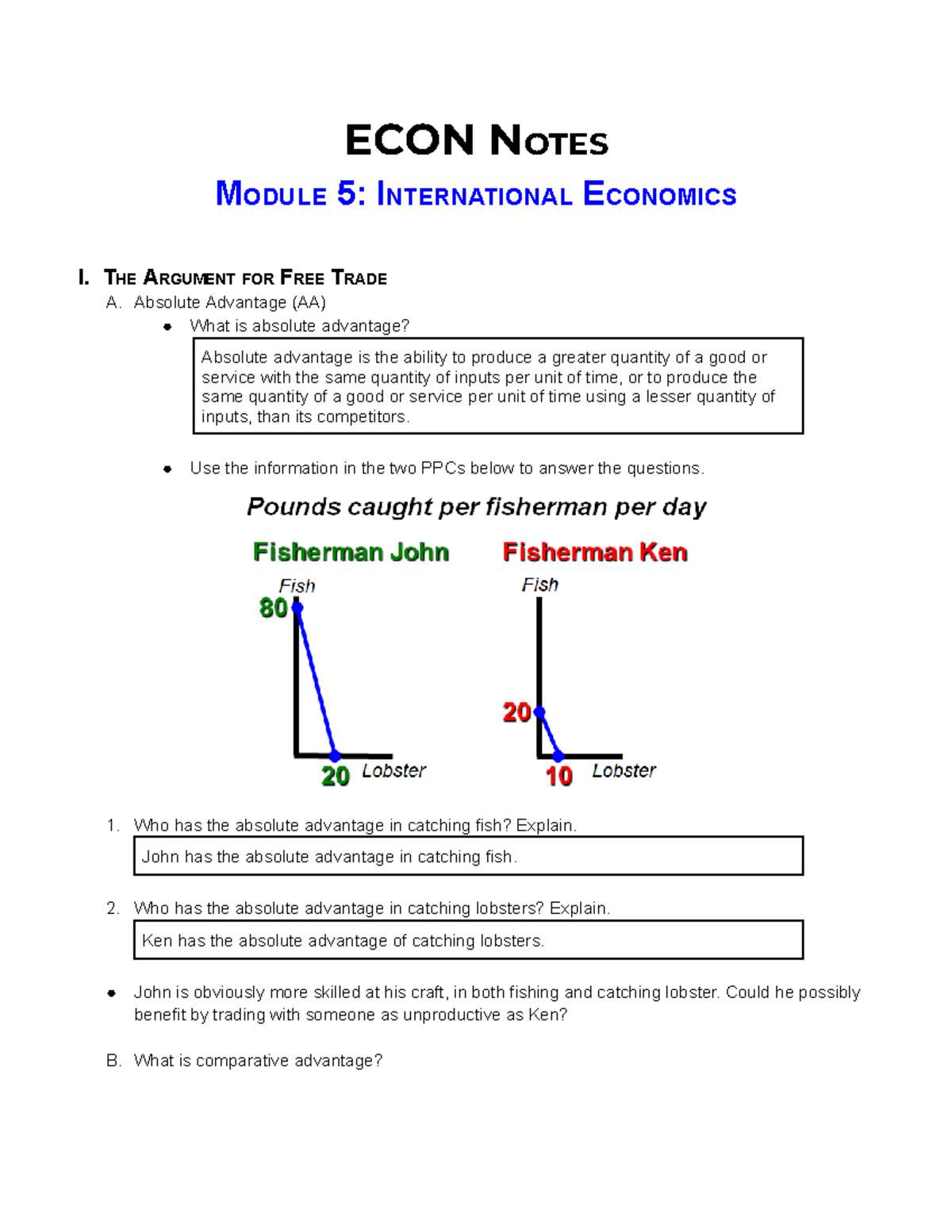 Economics Module 5 Notes - Part 1 - ECON NOTES MODULE 5: INTERNATIONAL ...