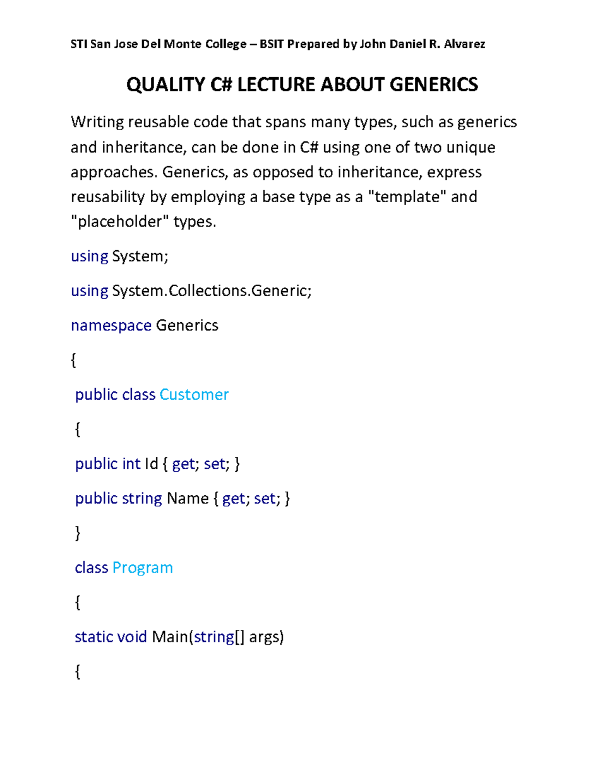 Quality C Sharp Lecture About Generics - QUALITY C# LECTURE ABOUT ...