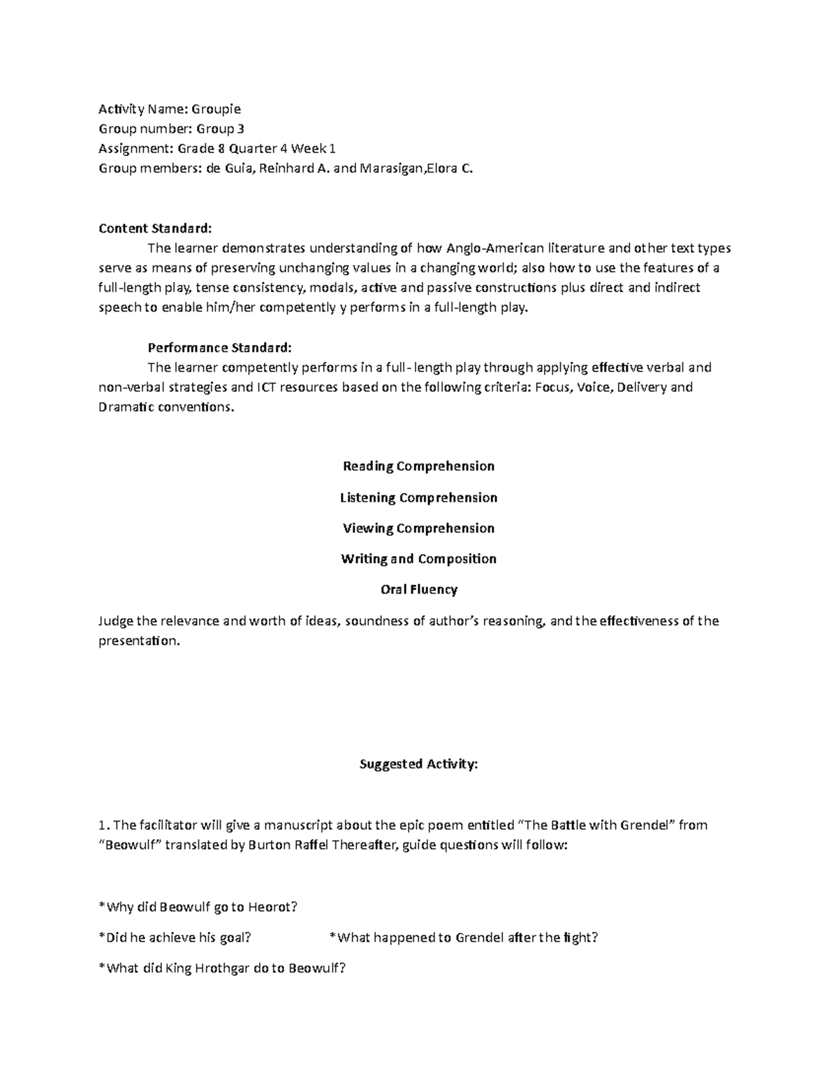 Groupie - Group work - Activity Name: Groupie Group number: Group 3 ...