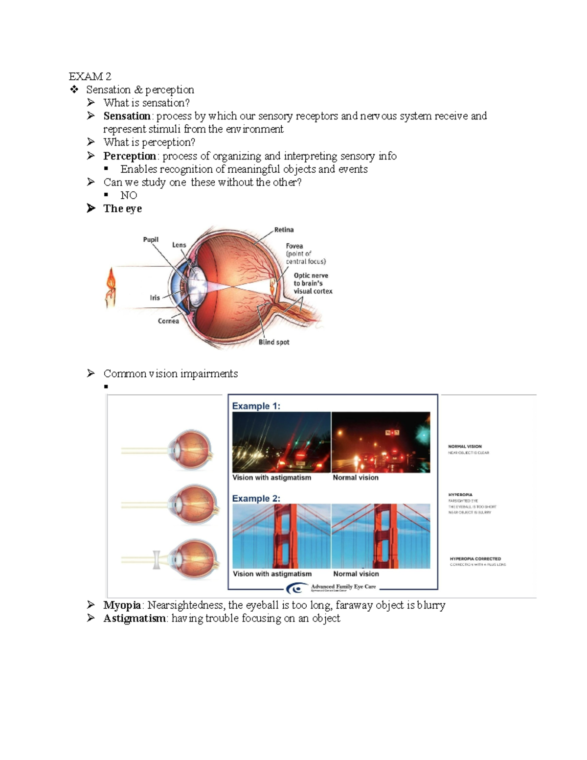 Exam 2 psych discussion - EXAM 2 Sensation & perception What is ...