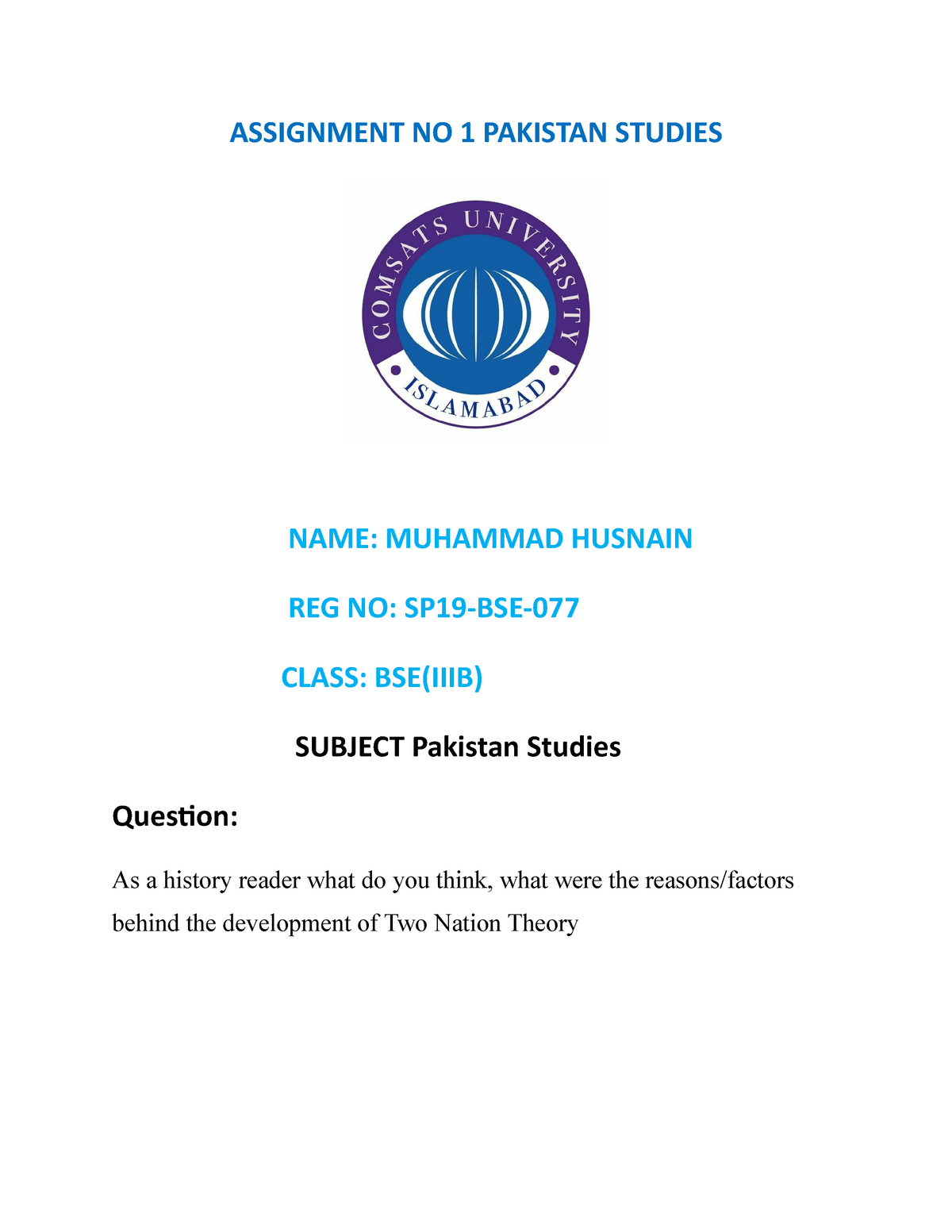 pakistan studies assignment topics in english