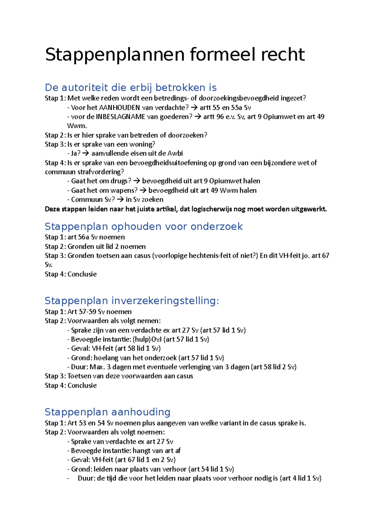 Stappenplannen Formeel Recht - Sv, Art 9 Opiumwet En Art 49 Wwm. Stap 2 ...