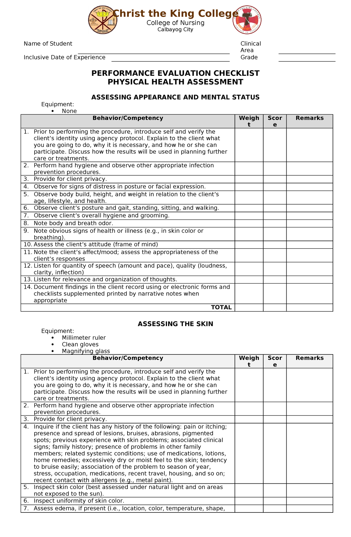 Physical-Assessment - lecture - Christ the King College College of ...